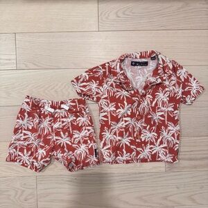 Kids Palm Tree Print Pajama Set - Red